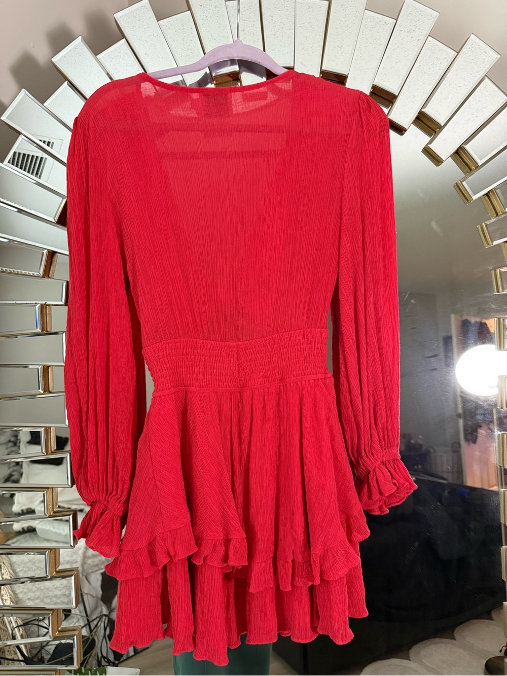 Hello Molly Red V-Neck Tie-Front Ruffle Mini Dress - Picture 5 of 6